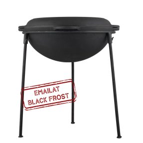 Cazan 12 l din fontă, emailat mat Black Frost, cu trepied și capac / tigaie