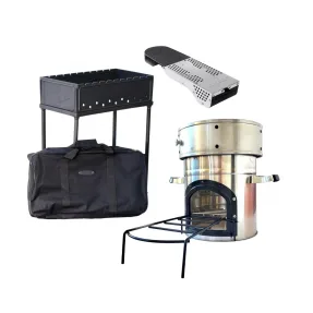 Set 3 piese: Aragaz EcoZoom INOX, Arzător JET-FLAME și Grătar Fontă